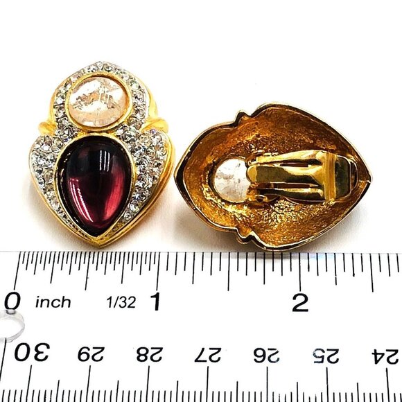 Weinberg NY Womens Earrings Gold Tone Glass Rhinestones Purple Vintage - Picture 3 of 3
